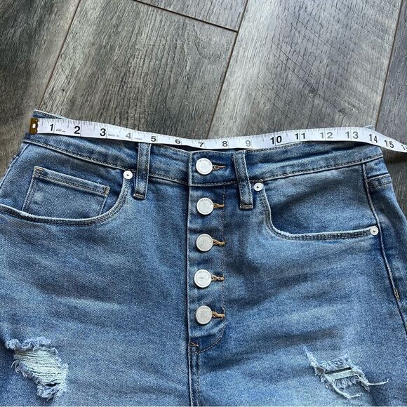 Blank NYC The Barrow Vintage High Rise Short Button Fly Distressed Denim Size 28 - Picture 10 of 12